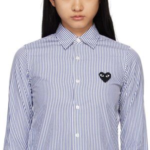 Comme des Garcons Play Striped Button Up Woven Shirt Blue